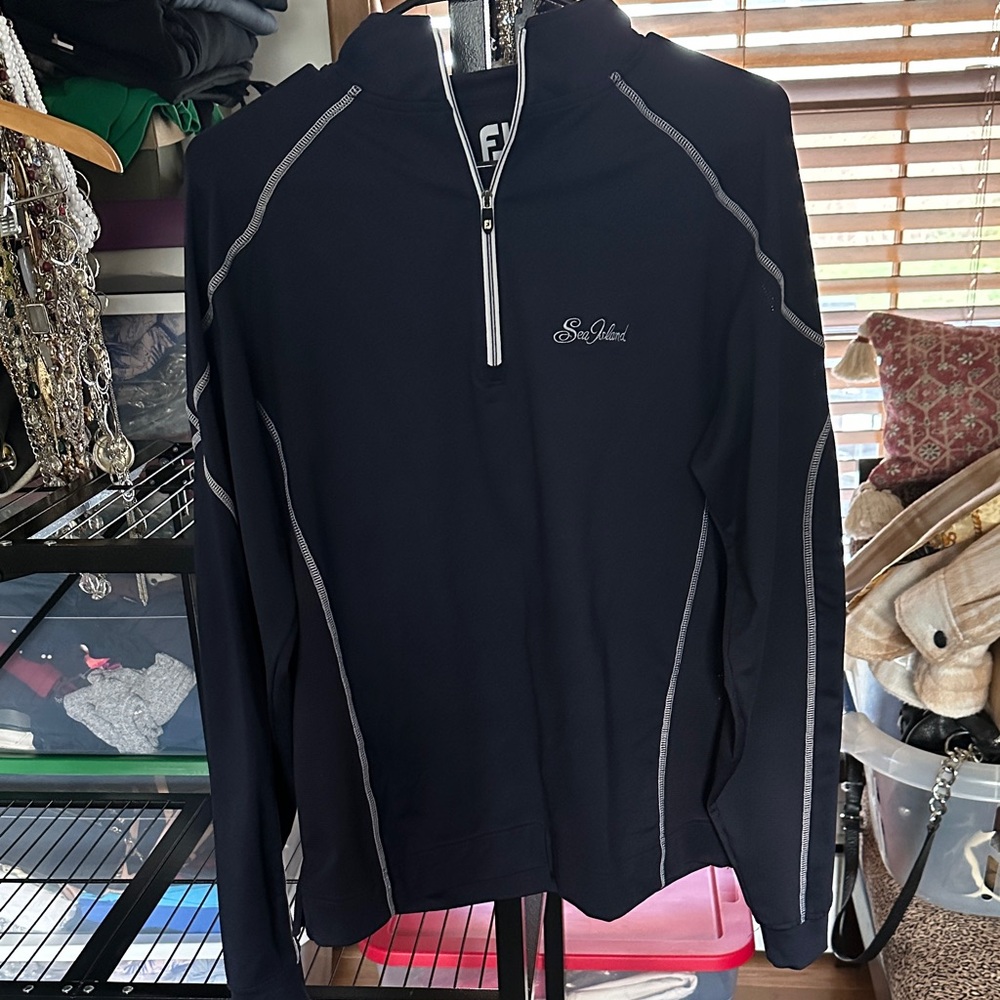 FJ Navy Blue Quarter-Zip Pullover with White Stitching
